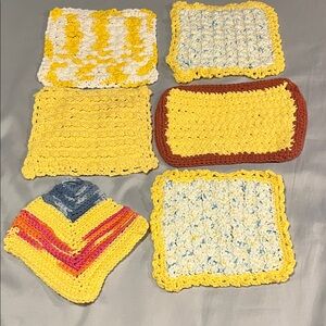 Handmade Crochet Pot Holders Set of 6 Yellow Colors Misc Sizes and Shades